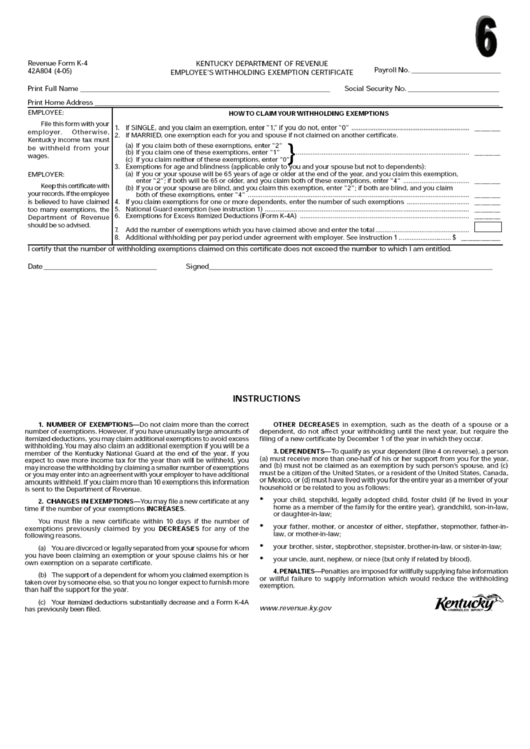 Top Kentucky Form K 4 Templates Free To Download In Pdf Format