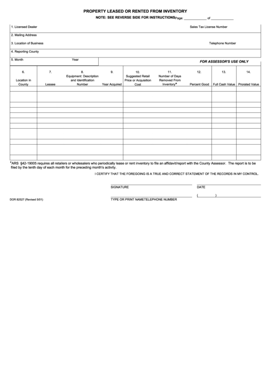 Form Dor 82527 - Property Leased Or Rented From Inventory Printable pdf