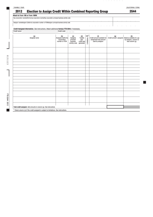 Form 3544 - Election To Assign Credit Within Combined Reporting Group - 2012 Printable pdf