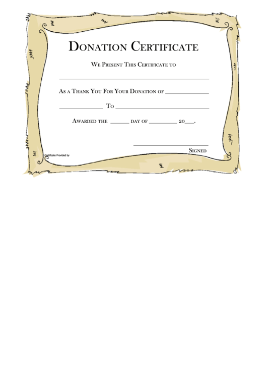 Tan Frame Donation Certificate Template