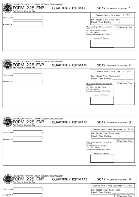 Form 228 Enp - Quarterly Estimate Payment Voucher - 2012 Printable pdf