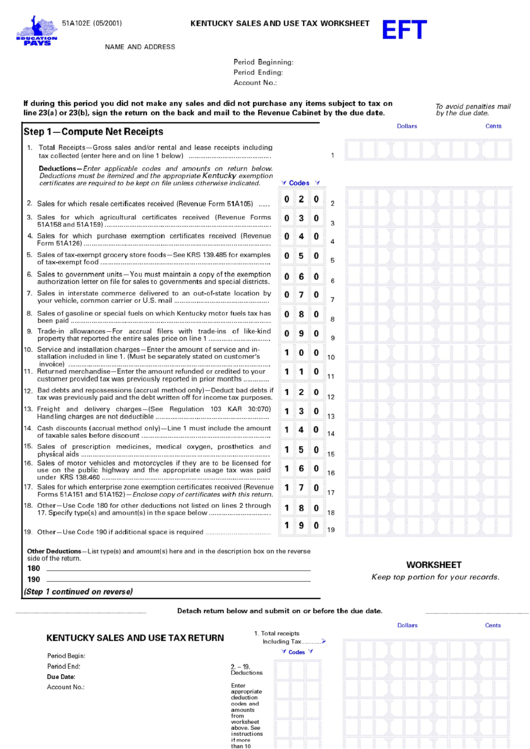 Form 51a102e Kentucky Sales And Use Tax Worksheet Printable Pdf Download