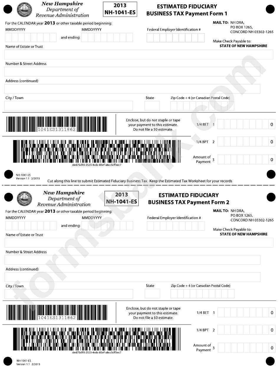 Form Nh-1041-Es - Estimated Fiduciary Business Tax Payment Form 1