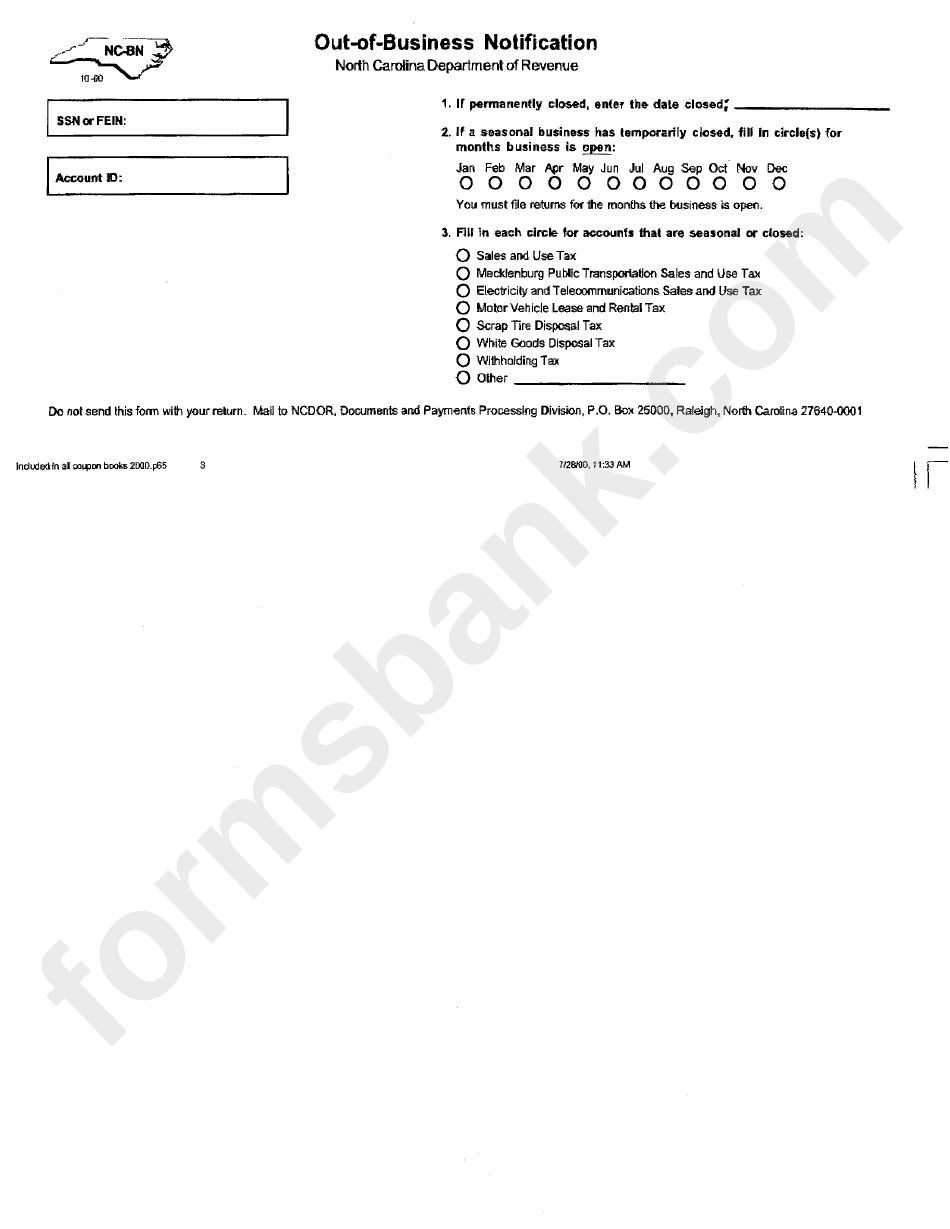 Form Nc-Bn - Out-Of-Business Notification - North Carolina Department Of Revenue