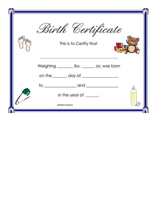 Baby Certificate Of Birth Template Printable pdf