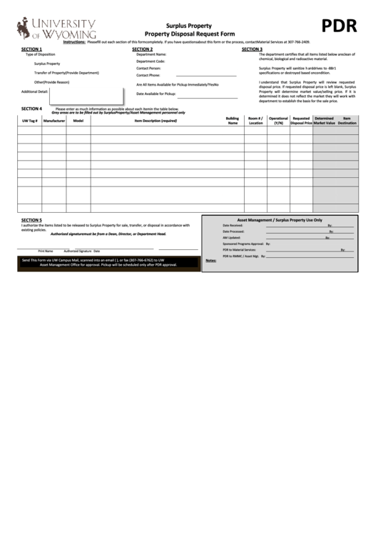 Fillable Surplus Property Property Disposal Request Form Printable pdf