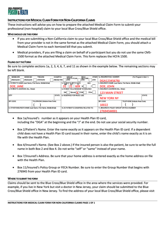 Instructions For Medical Claim Form For Non-California Claims Printable pdf