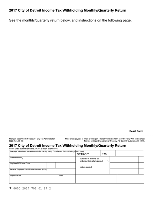 Fillable Form 5323 City Of Detroit Tax Withholding Monthly