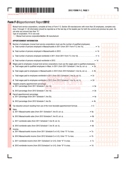 Form F-2 Draft - Apportionment Report - 2012 Printable pdf