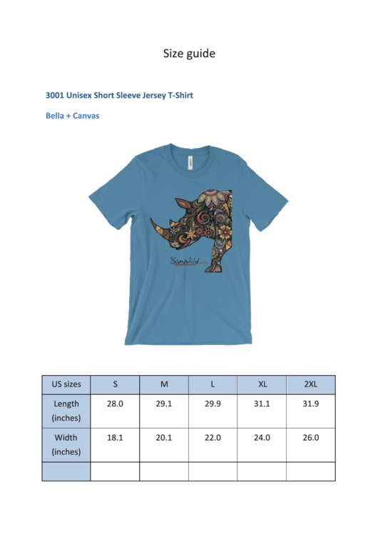 Unisex Short Sleeve Jersey T-Shirt Size Guide Printable pdf