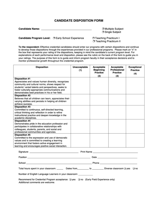 Candidate Disposition Form Printable pdf