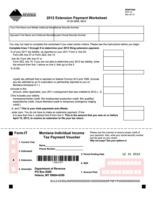 Form It - Montana Individual Income Tax Payment Voucher - 2012 Printable pdf