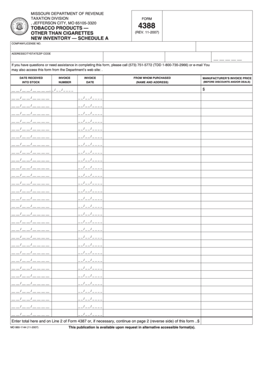 Fillable Form 4388 - Schedule A - Tobacco Products-Other Than Cigarettes New Inventory Printable pdf