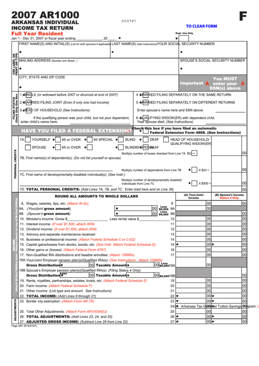 Arkansas Income Tax Forms Fillable Printable Forms Free Online