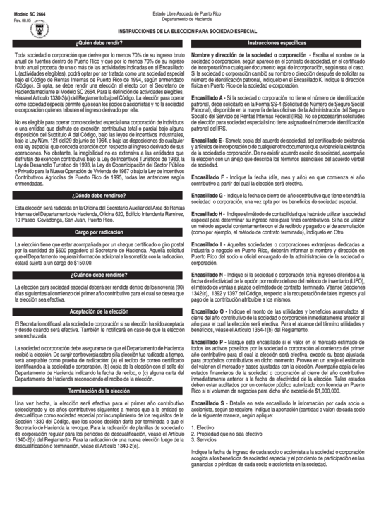 Modelo Sc 2664 - Instrucciones De La Eleccion Para Sociedad Especial Printable pdf