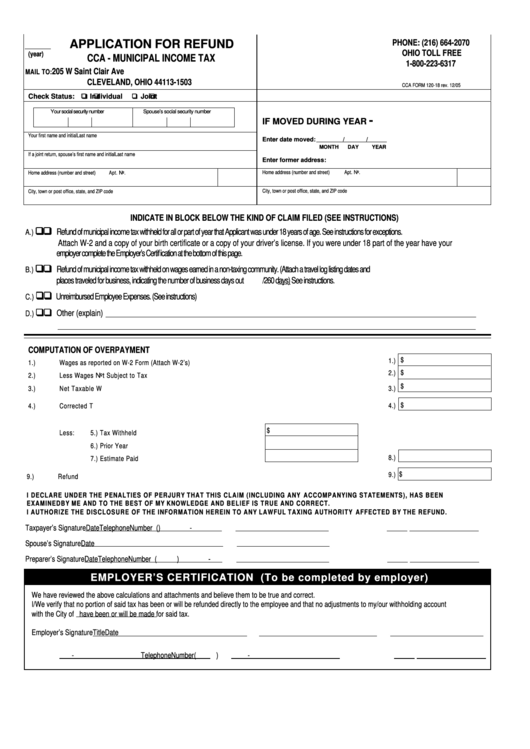 Cca Form 120-18 - Application For Refund Printable pdf