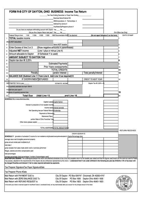 Form R B Business Income Tax Return City Of Dayton Printable Pdf 