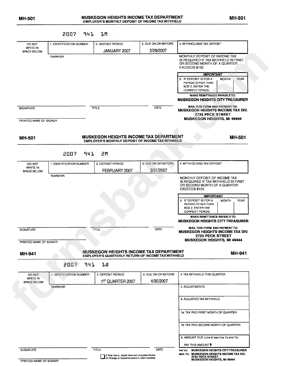 Form Mh-501/941 - Employer