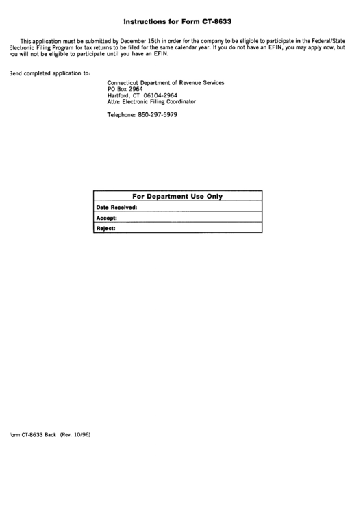 Instructions For Form Ct-8633 - Connecticut Department Of Revenue Services Printable pdf