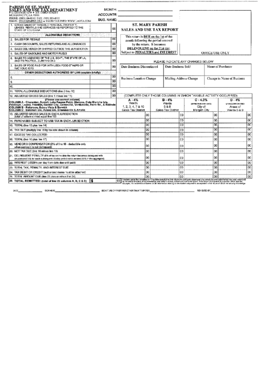 St.mary Parish Sales And Use Tax Report Printable pdf