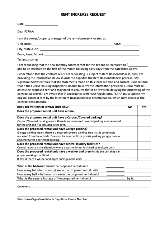 Rent Increase Request Template Printable pdf