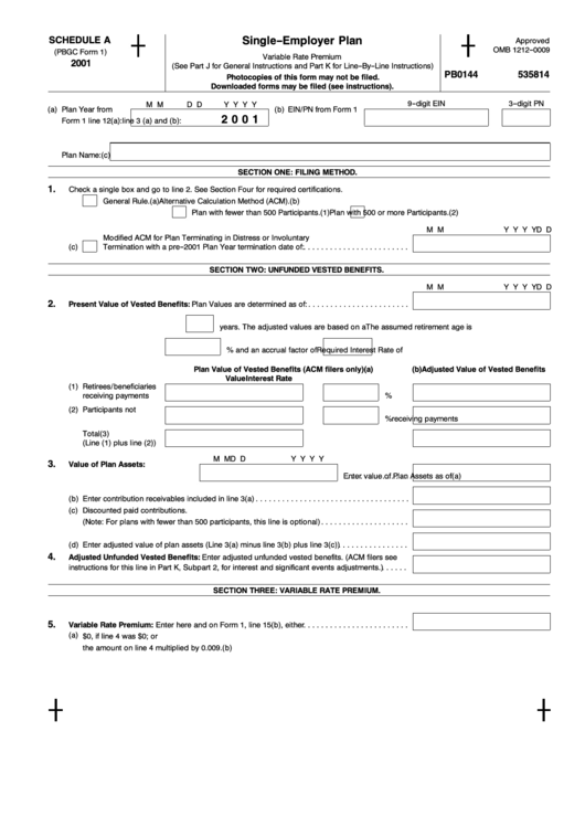 Schedule A (Pbgc Form 1) - Single-Employer Plan - 2001 Printable pdf