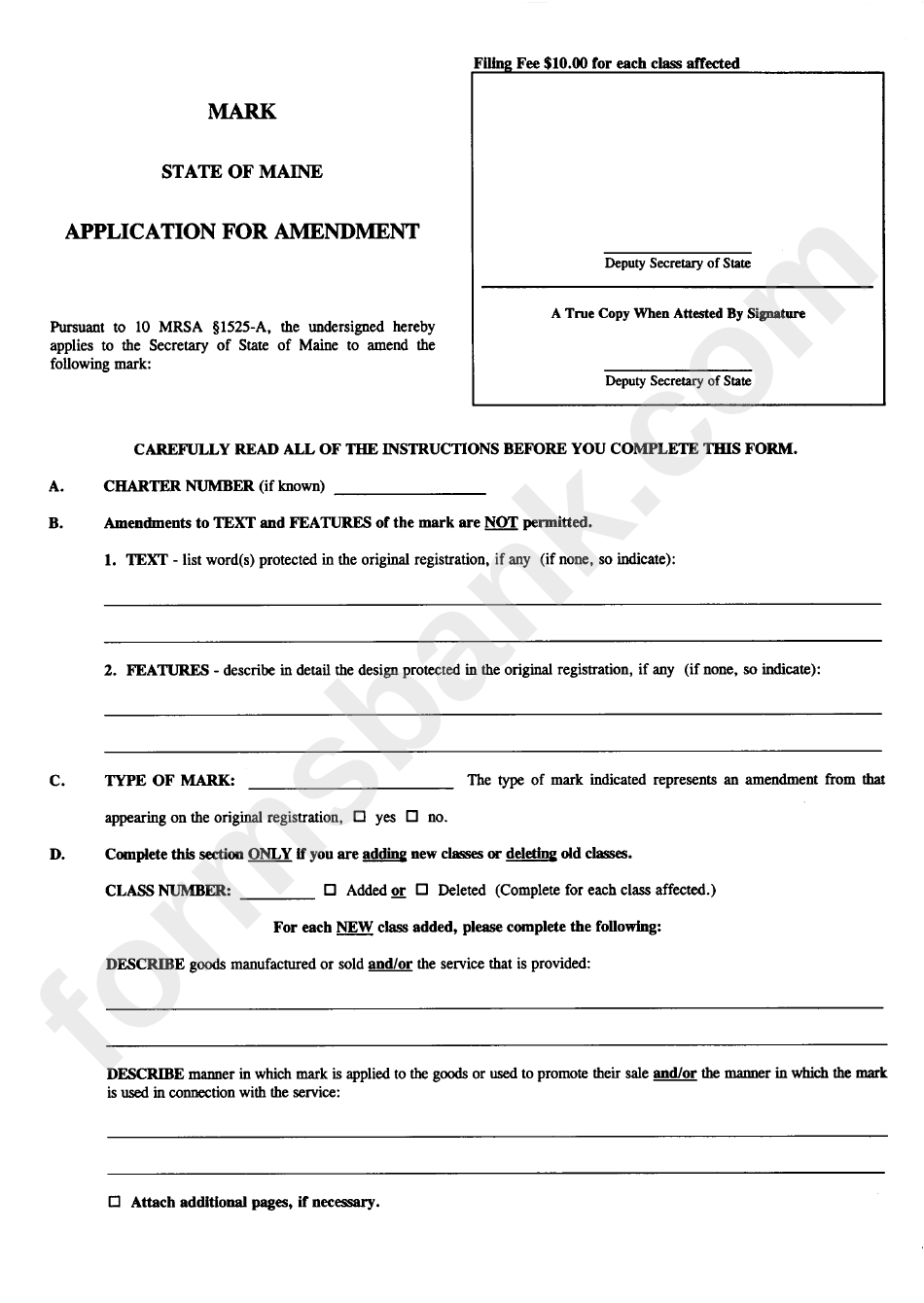 Form Mark-3 - Application For Amendment - Maine Secretary Of State