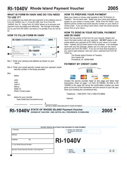 Form Ri-1040v - Payment Voucher - State Of Rhode Island - 2005 Printable pdf