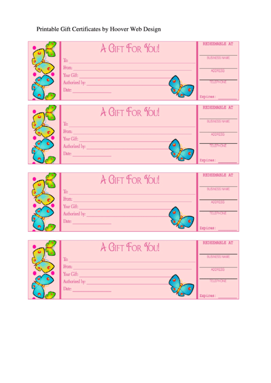 Gift Certificate Template Butterflies Printable pdf