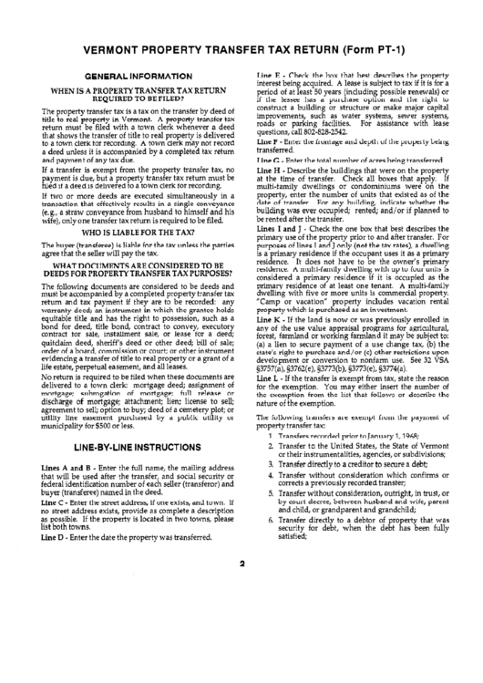 Vermont Property Transfer Tax Return (Form Pt-1) Printable pdf