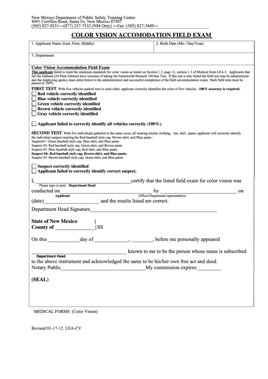 Fillable Form Lea-Cv - Color Vision Accomodation Field Exam printable ...