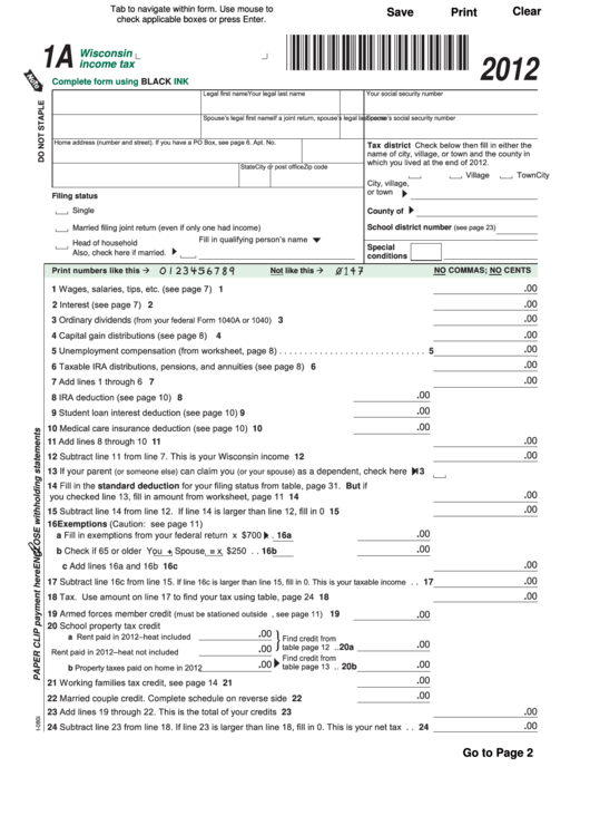 Wisconsin Form 1a Fillable Printable Forms Free Online