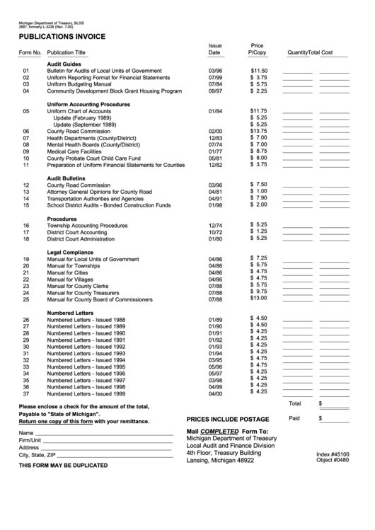 Form 2687 - Publications Invoice Printable pdf