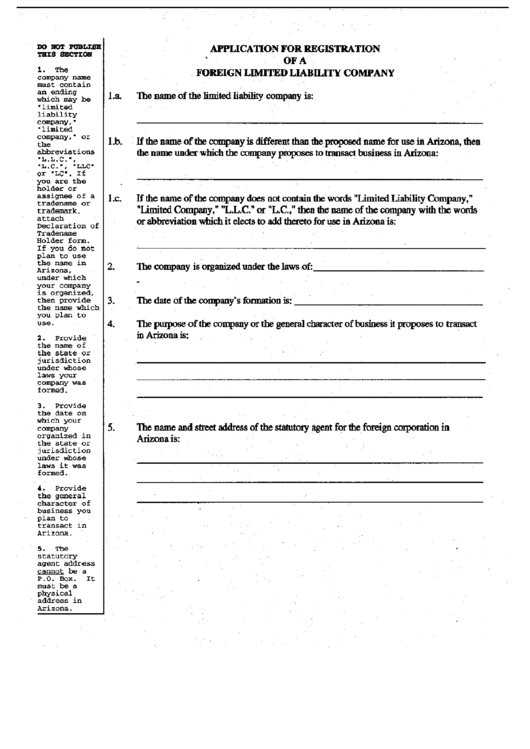 Form Ll0005 - Application For Registration Of A Foreign Limited Liability Company Printable pdf