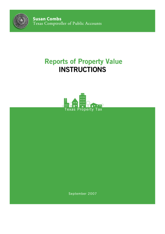 Reports Of Property Value Instructions - Texas Comptroller Of Public Accounts Printable pdf