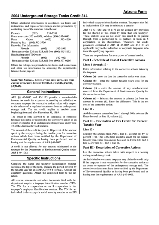 Form 314 2004 Underground Storage Tanks Credit printable pdf download