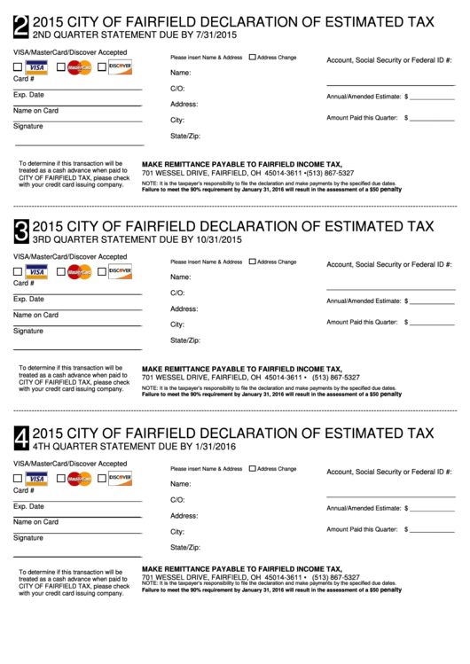 Declaration Of Estimated Tax City Of Fairfield Ohio Income Tax 