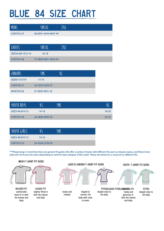 Blue 84 Lakeshirts Size Chart printable pdf download