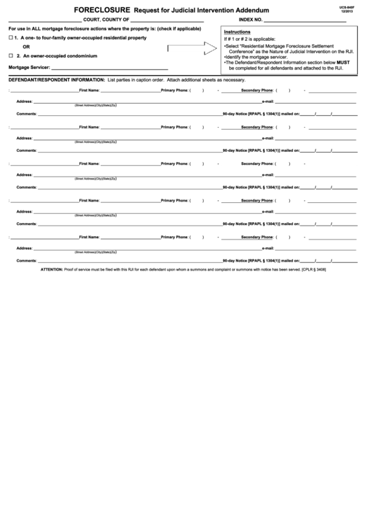 Form Ucs-840f - Request For Judicial Intervention Addendum Printable pdf