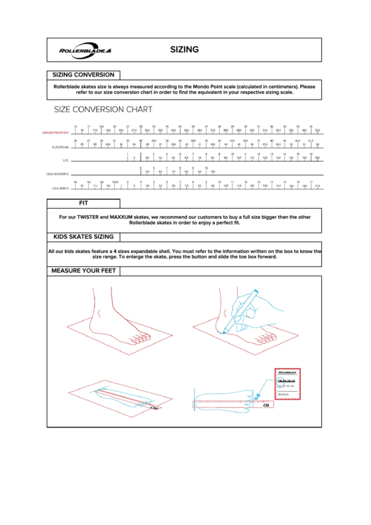 Rollerblade Size Chart Printable pdf