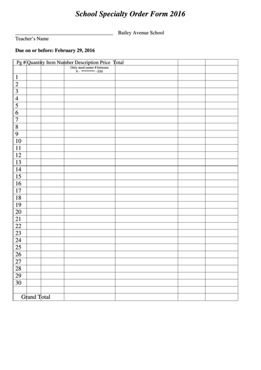 School Specialty Order Form Printable pdf