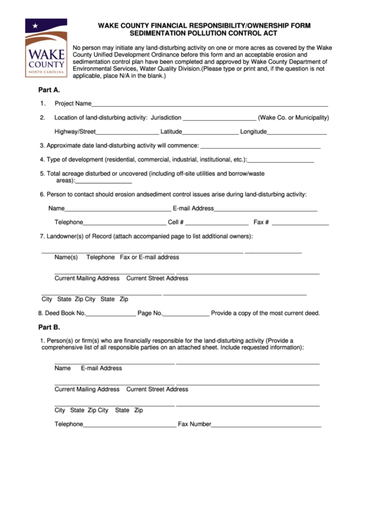Financial Responsibility/ownership Form Wake County printable pdf