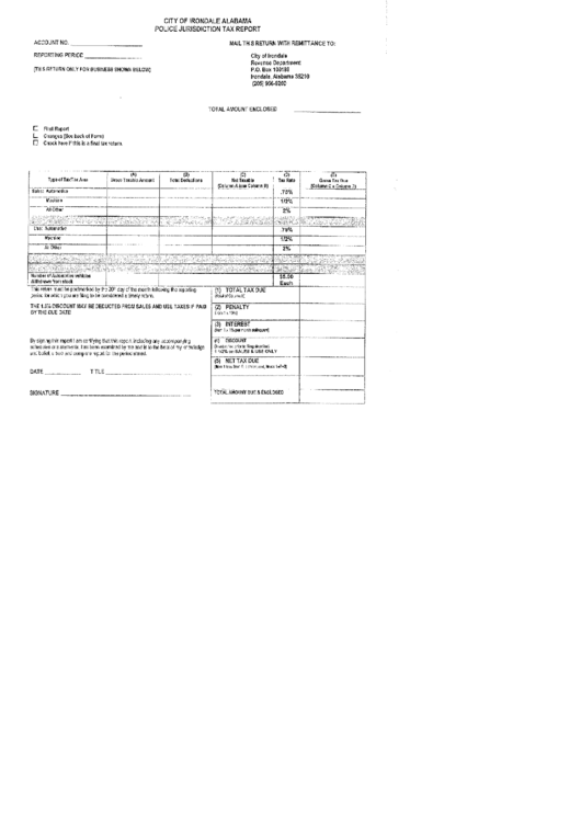 Police Jurisdiction Tax Report - City Of Irondale, Alabama Department Of Revenue Printable pdf