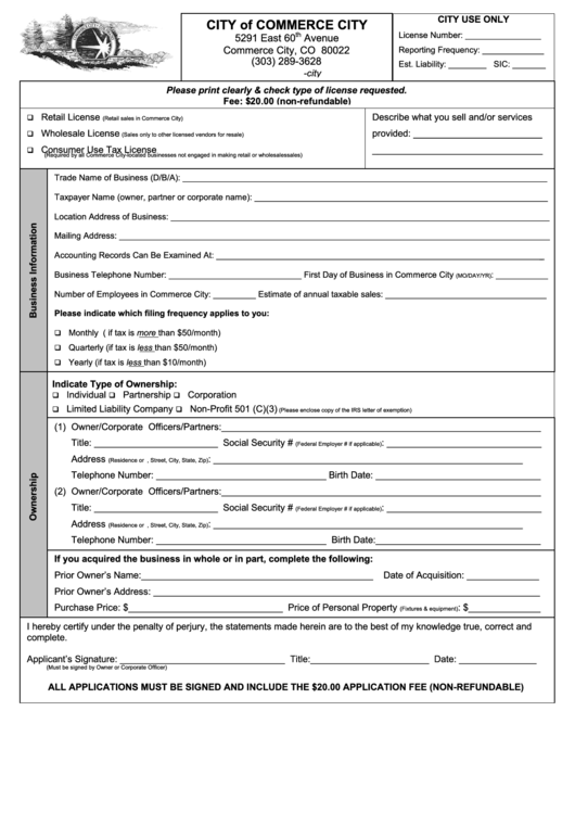 License Application - City Of Commerce City Printable pdf