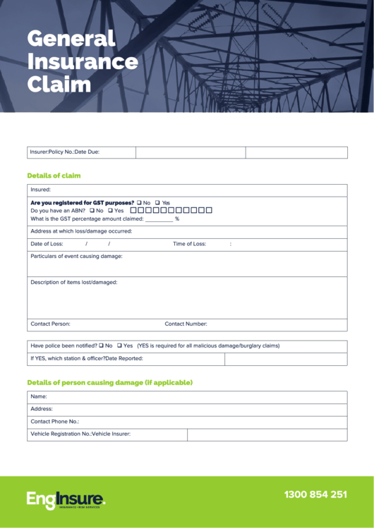 Fillable General Insurance Claim Printable pdf