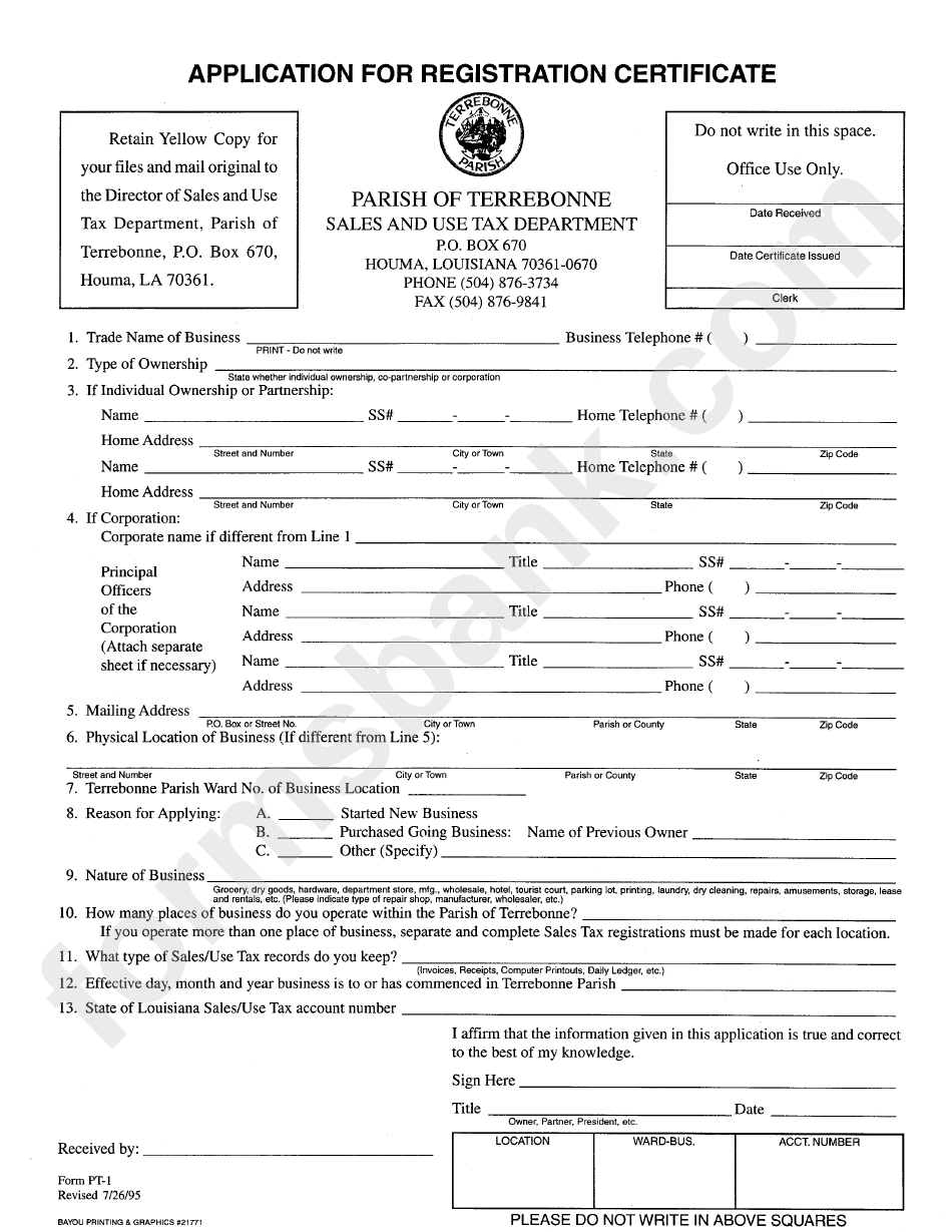 Form Pt 1 Application For Registration Certificate Parish Of