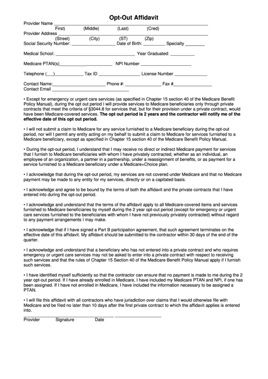 Opt-Out Affidavit Form Printable pdf
