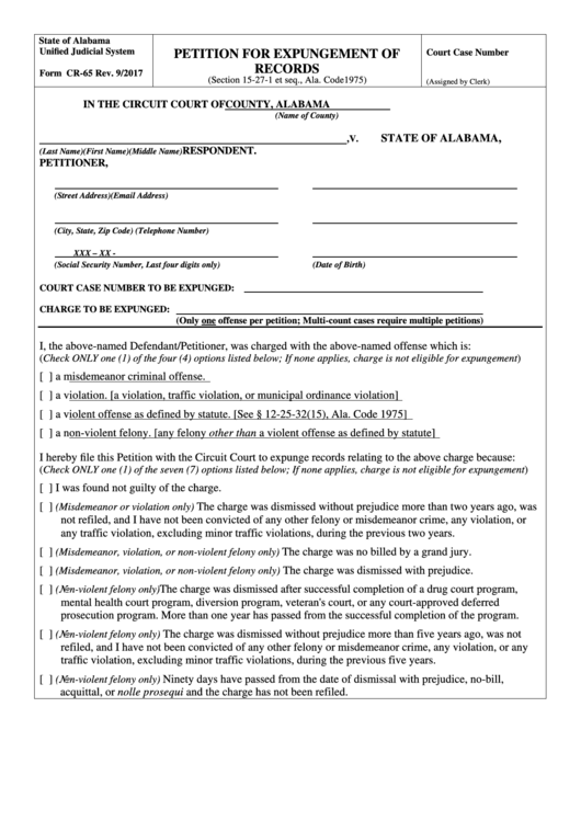 Form Cr-65 - Petition For Expungement Of Records