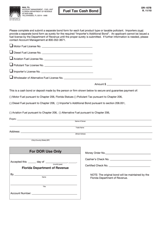 Form Dr-157b - Fuel Tax Cash Bond Printable pdf