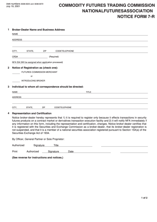 Notice Form 7-R - Commodity Futures Trading Commission - National Futures Association Printable pdf